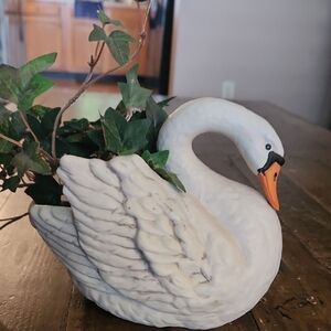 A.P.C. Swan Planter with Green Faux Florals